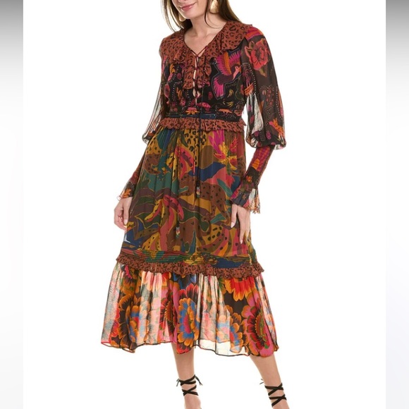 FARM RIO Mixed Leopards Jungle Long Sleeve Midi Dress (NWT) - Picture 5 of 16